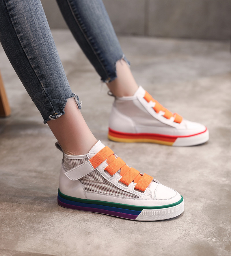 Giày lưới nữ cao triều 2019 hè mới lưới đỏ học sinh Giày trắng hoang dã Giày cao gót nữ giản dị Giày nữ - Giày cao gót giày nữ thể thao