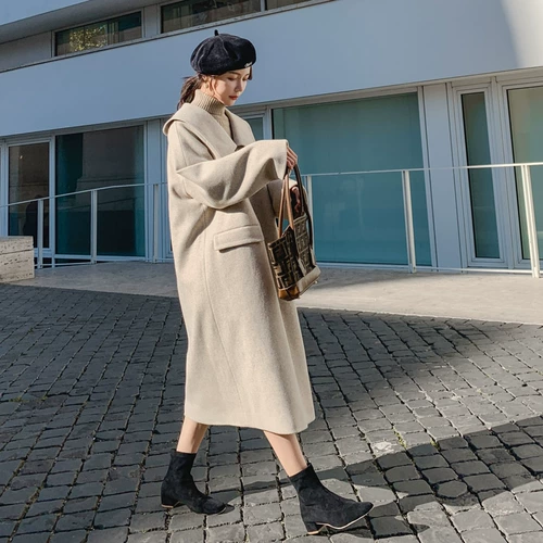 Шерстяное пальто, демисезонная длинная куртка, коллекция 2023, в корейском стиле, средней длины