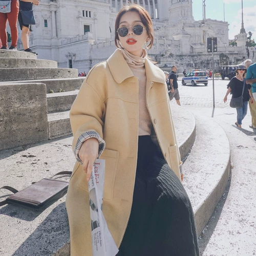 Длинное демисезонное шерстяное пальто, осенняя куртка, средней длины, в корейском стиле, подходит для подростков