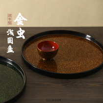 Ping An Society Qiu Hengming Large lacquer gold worm pattern tea tray Fuzhou traditional handmade lacquerware tray round Chinese style