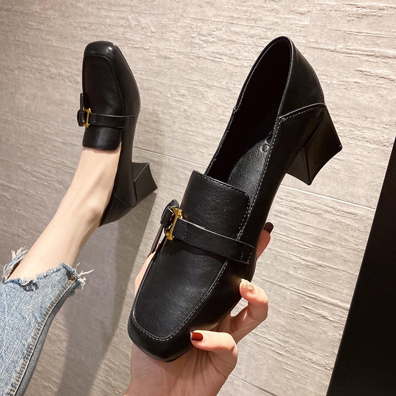Retro small leather shoes women's British style spring and autumn 2022 new loafers casual black square toe thick heel single shoes