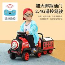  Childrens small train can be equipped with remote control silent wheel car double can sit adults and infants dual drive electric car