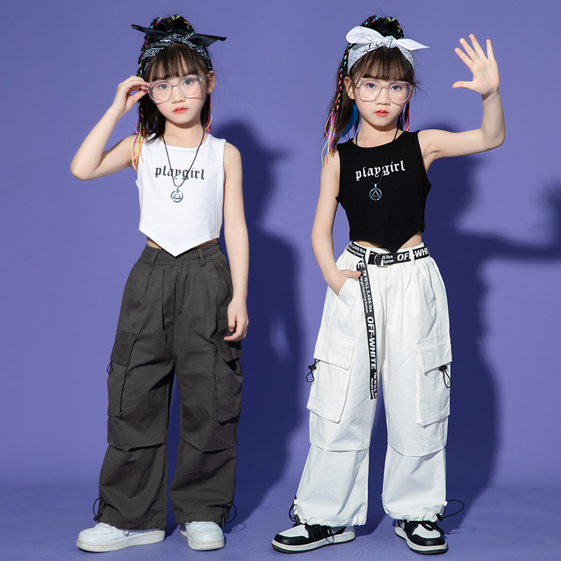Girl Street Dance with Hip Hop Wind Walking Show Wave Suit Engineering Pants Children Jazz Dance Performance Jazz Dance Suit-Taobao