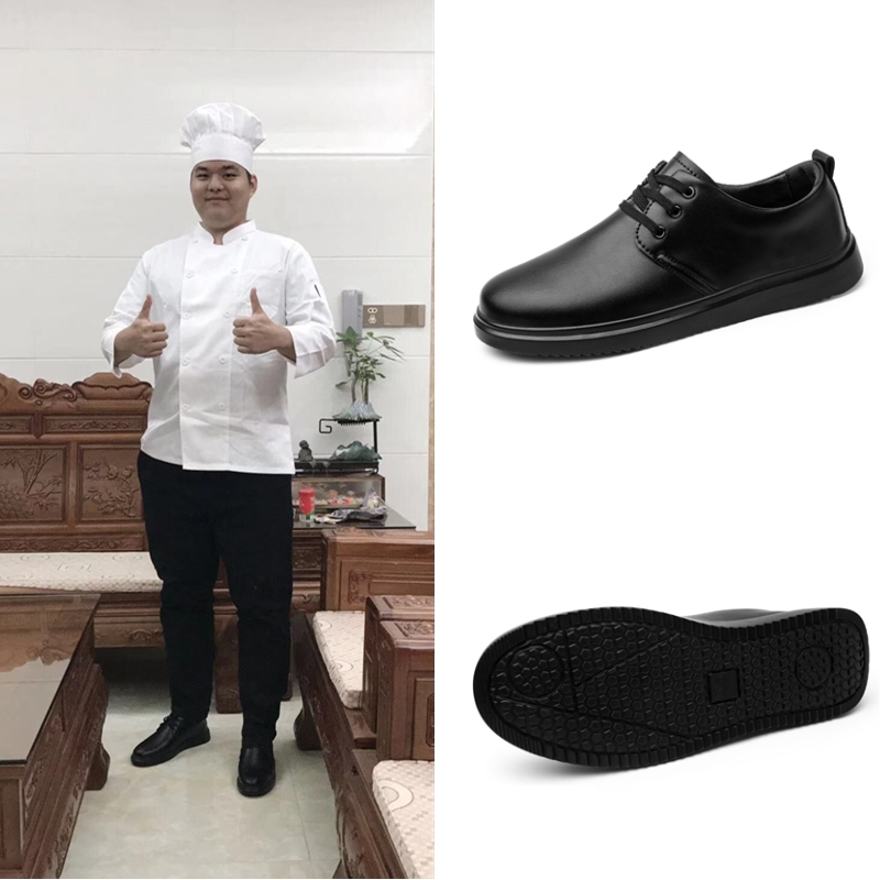 Giày đầu bếp đặc biệt Giày chống thấm và chống thấm nước nam Giày đế mềm để làm việc Giày nam thông thường Giày chống mùi màu đen