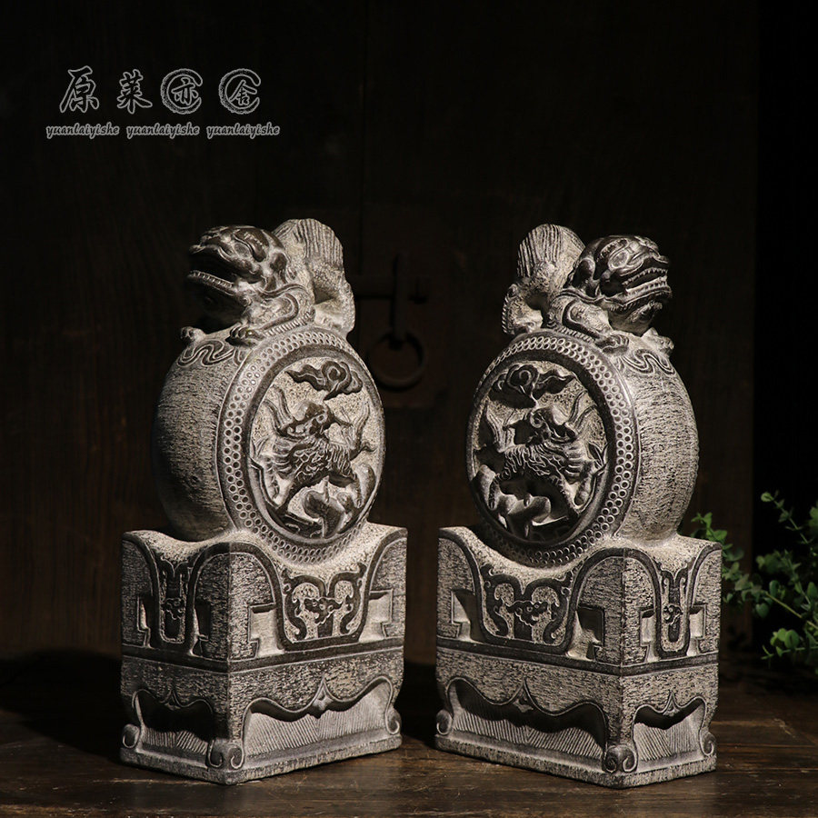 Original Leia also house of green stone carved door mound with drum stones a couple of tricks The town residence Nafu imitation ancient courtyard mini-case head swing piece