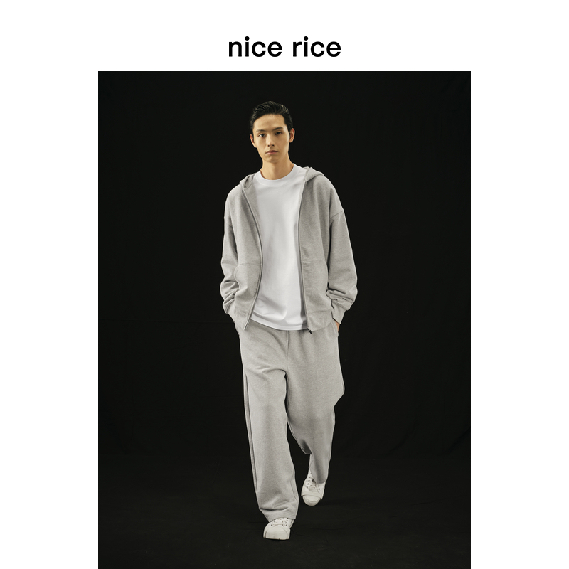 Nice Rice R. Series 500g All-Cotton Knitted Drawstring Straight-Leg Casual Loose Sweatpants Ncq12027 Nice Rice R. Series 500g All-Cotton Knitted Drawstring Straight-Leg Casual Loose Sweatpants Ncq12027