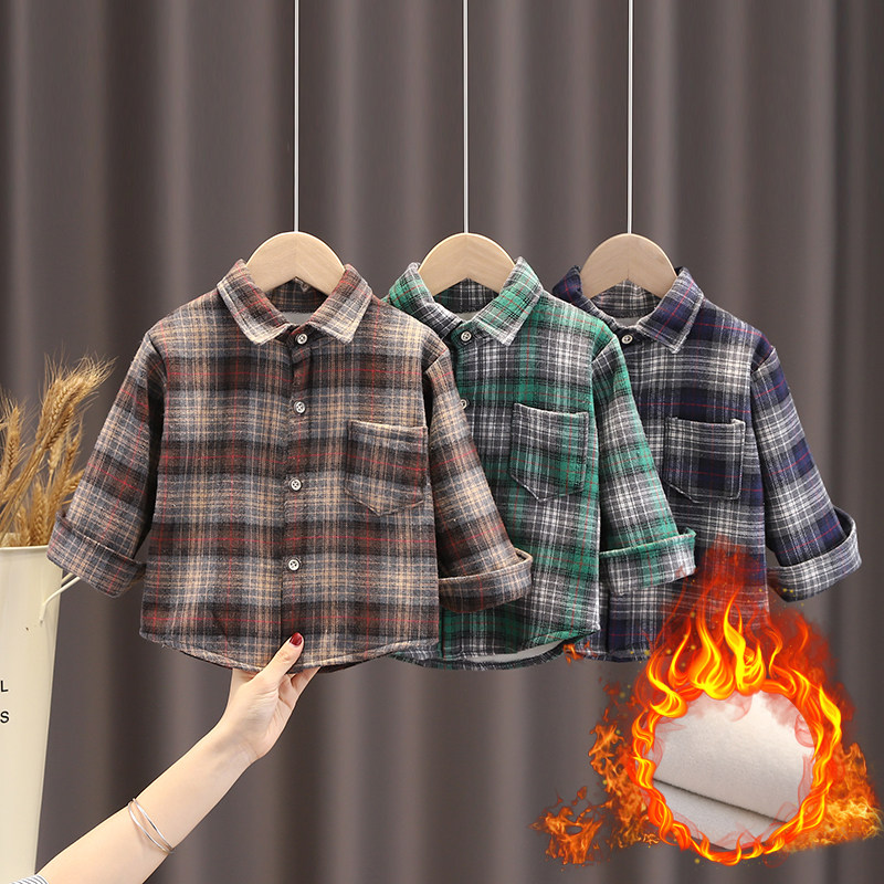 Boy gush shirt winter dress child 2021 new baby warm plaid shirt girl thickened long sleeve jacket