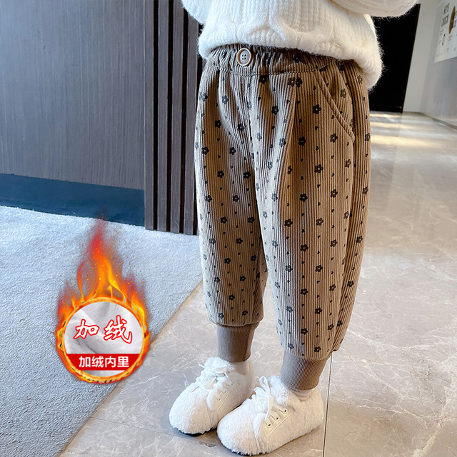 Girls' foreign style one velvet autumn and winter fleece pants female baby fashionable outer wear thickened casual pants children's winter clothes