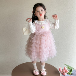 Internet Celebrity Spring and Autum Girls New 2025 Little Girl Princess Long-Sleeved Mesh Dress Two-Piece Spring Fashion Trend