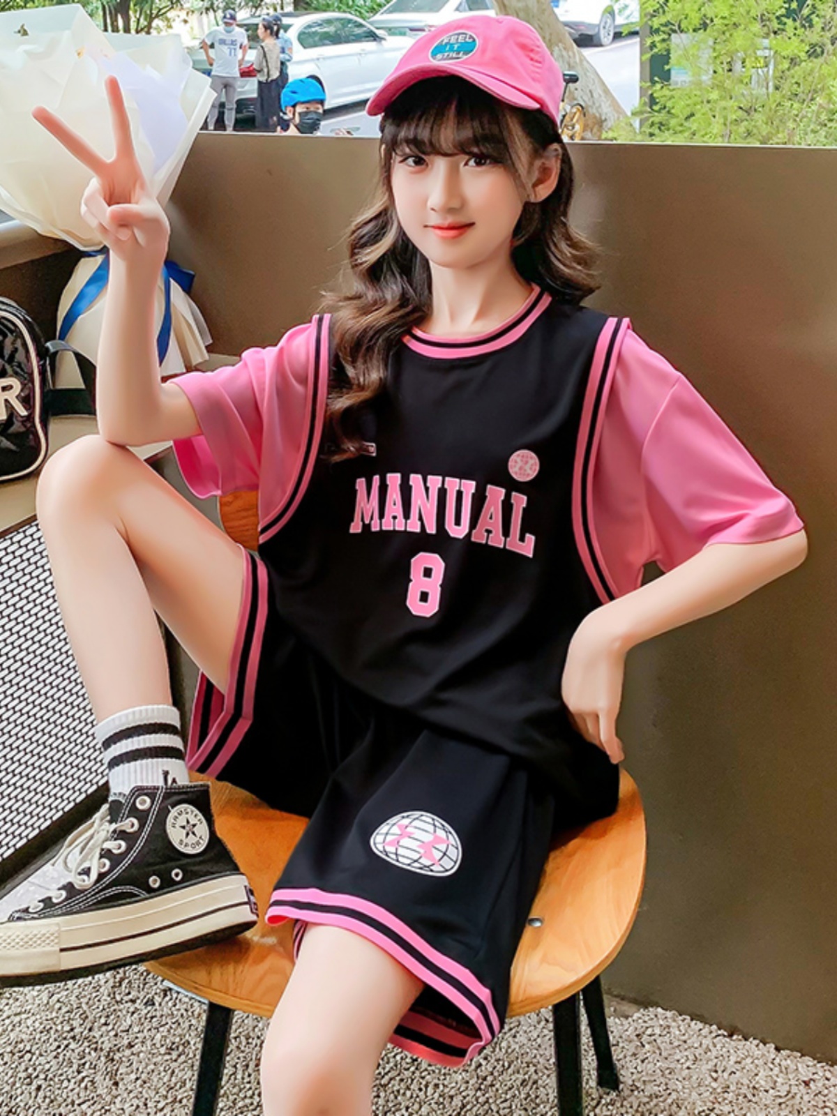 <!--女童速干衣套装夏季运动服短裤两件套宽松透气篮球衣新款儿童装薄-->