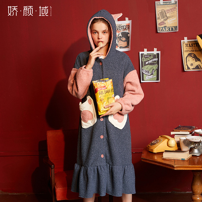 冬季超火法兰绒家居服两件套睡衣睡袍