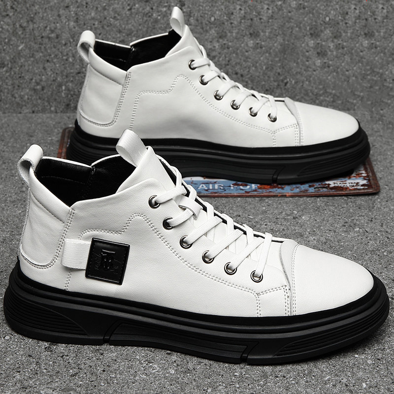 Men Shoes 2023 New Summer Breathable White 100 Hitch High Help Board Shoes Men Sports Casual Real Leather Shoes-Taobao
