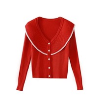 Outer Knitted Cardigan Womens 2021 Early Autumn New Small Fragrant Doll Collar Short Top Long Sleeve base shirt Foreign Style