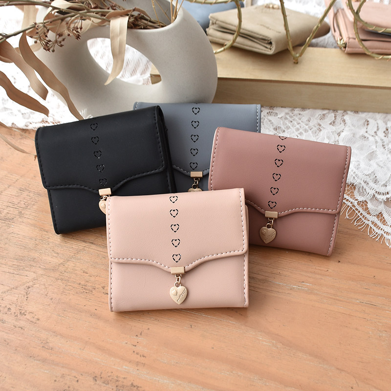 Where Element 2021 New Fashion Loving Lady Short Wallet Student Cute Korean Version Tide Pendant Zero Wallet Woman