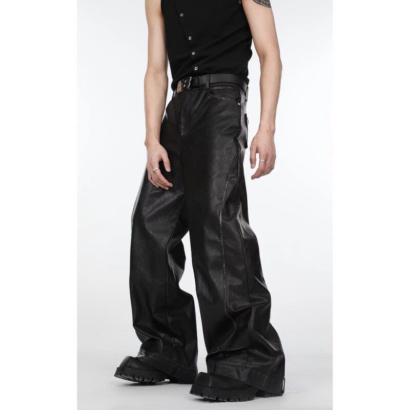 American Retro High-Waisted Slimming Straight-Leg Pants, Autumn 2025 New Design, Stylish Versatile Wide-Leg Leather Pants for Men