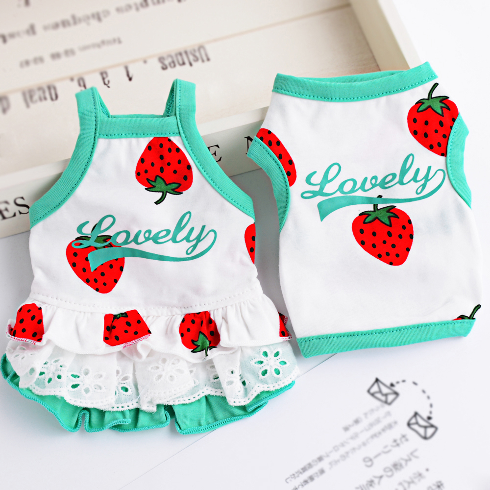 Pet Cat Vest Dog Clothing Summer Clothing Lovers Thin Teddy Small Juvenile Dog Harness Princess Dresses Full Cotton Strawberry