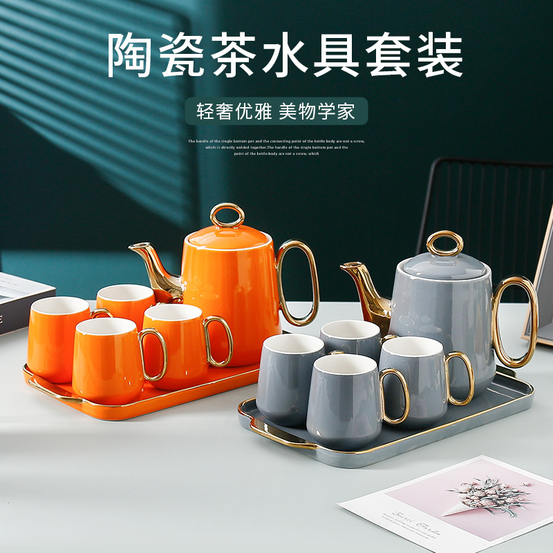 Nordic net red ceramic tea set set household teapot living room light luxury drinking cup exquisite small luxury gift