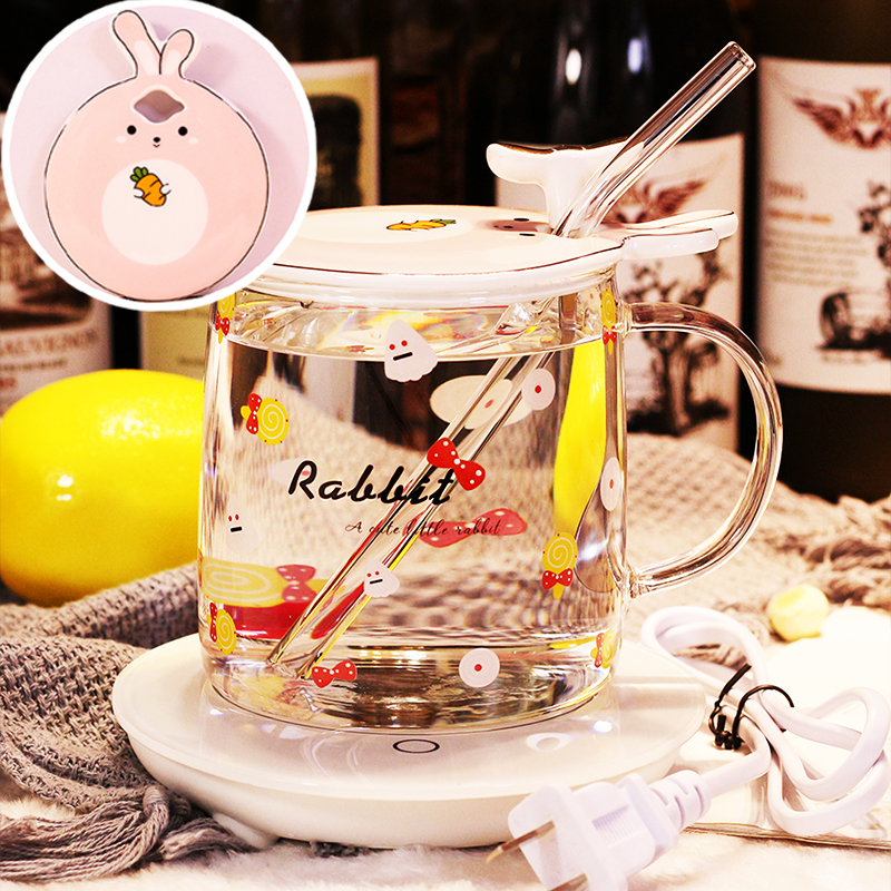 Water cup glass female transparent large capacity with handle with lid Heat-resistant creative with straw Cute high temperature office