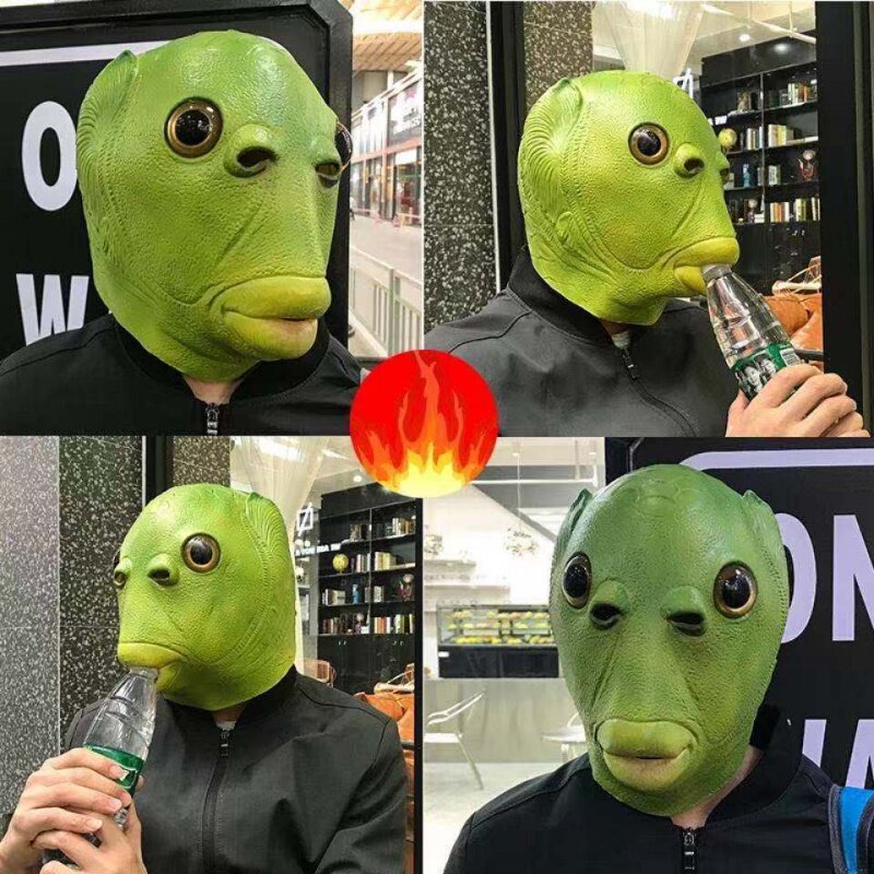 Shake Soundnet Red Green Skull Monster Green Fish Man Mask Animal Fish Head Headgear Funny Performance Sand Sculpture Strange Fish Head Cover