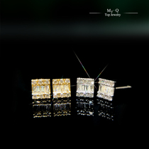 18K Gold T Square Diamond Earrings Princess Bingtang Real Diamond Earrings Womens Group Show Larger 1 Carat Daily Marriage