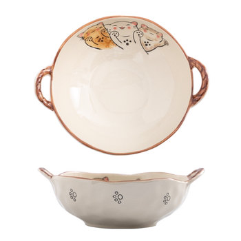 Ceramic japanese household soup bowl double ear bowl
