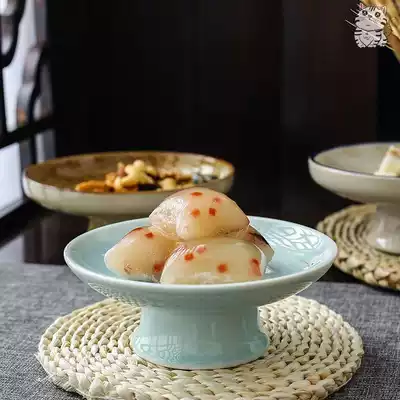 Tea dish retro Chinese ceramic Zen high foot dried fruit snack dish tribute plate simple living room fruit plate commercial
