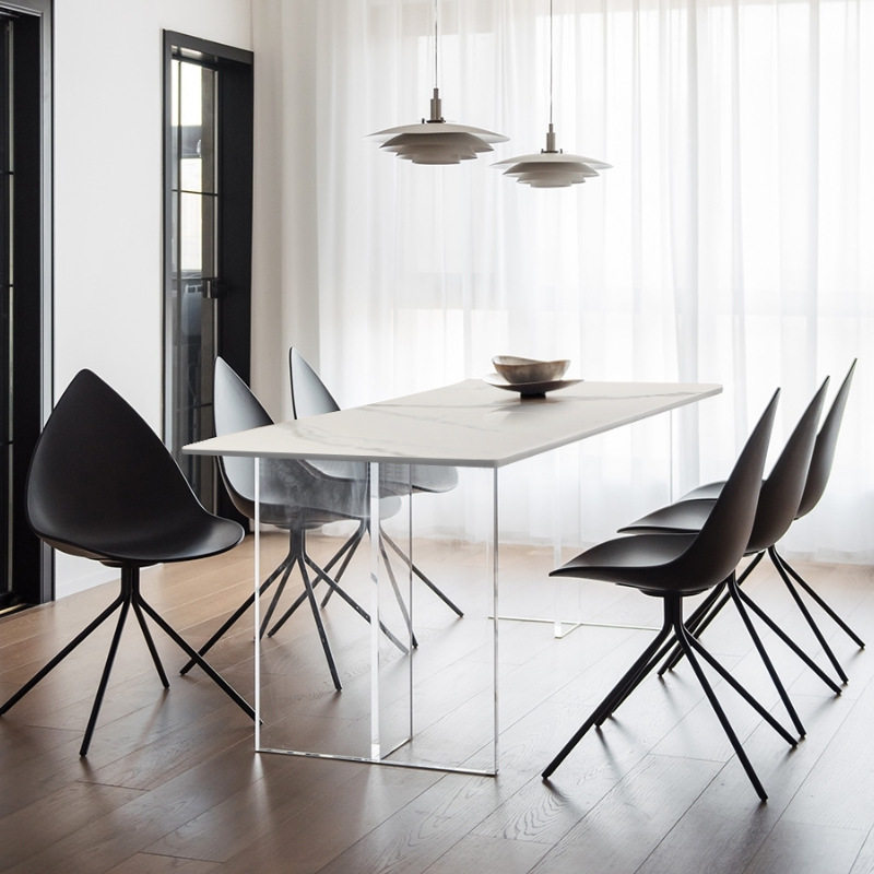 Solid wood designer slate dining table wabi-sabi floating rectangular conference table minimalist Japanese-style acrylic island table