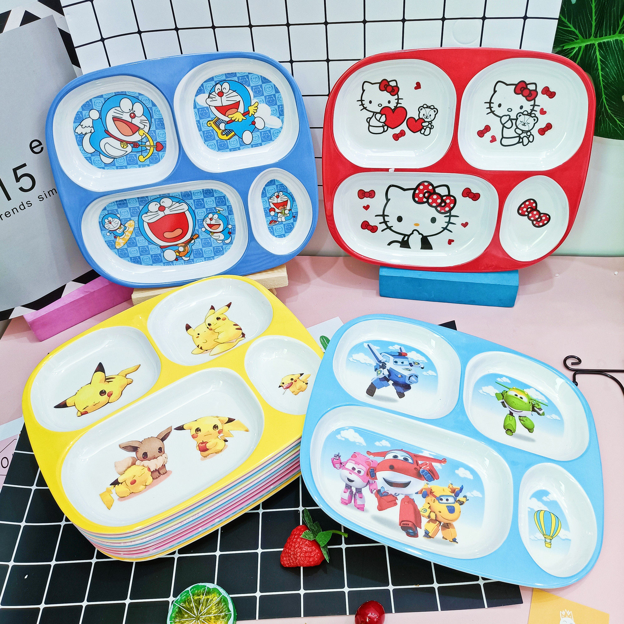 Children's dinner plate cartoon cute baby division home anti-fall kt cat dinner plate spoon infant food supplement learning to eat