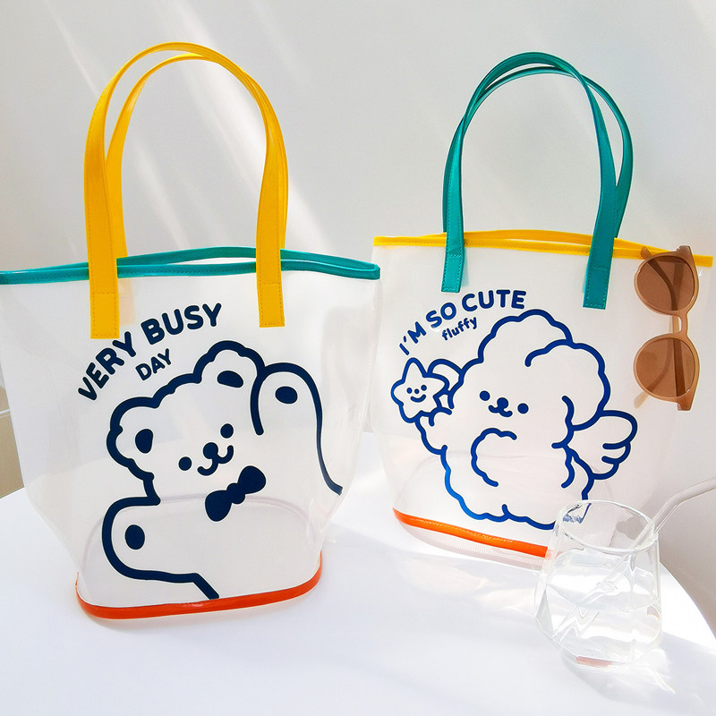 South Korea Fresh Summer Transparent PVC Hands Carry Swim Bag Fashion Holiday Beach Bag Hand Bag Dry And Wet Separation Bag