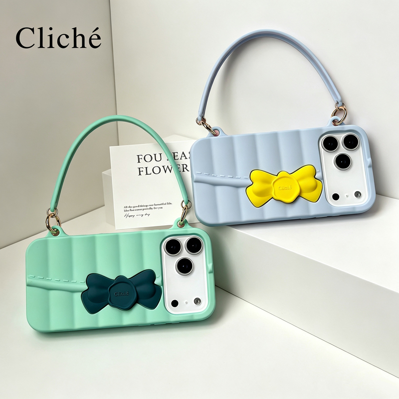 Cliche Phone Case Original High-End Fashion Iphone17Pro/Max Summer New Soft Silicone Lightweight Anti-Drop ins Style Baby Blue Phone Protective Case Small Chanel Style Phone Case