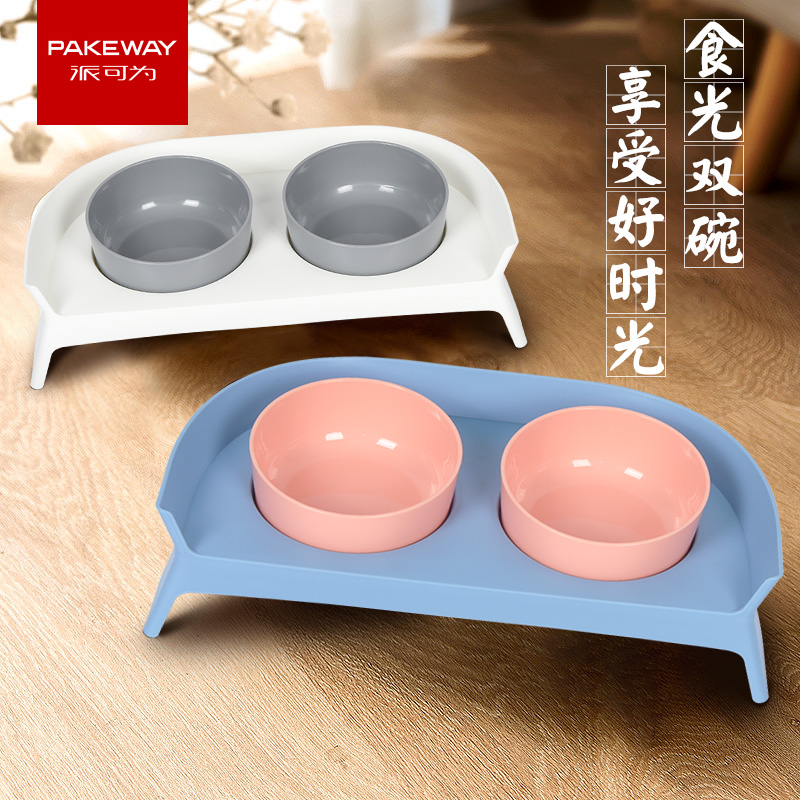 Pieke cat bowl pet double bowl ceramic neck protection food bowl dog bowl cat anti-overturn drinking bowl cat rice bowl basin