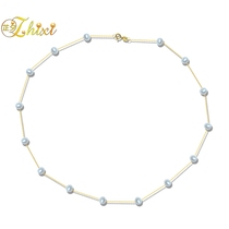 Zhixi Jewelry 18K Gold Gypsophila Pearl Clavicle Necklace Hualien Round Bead Official Gift Female