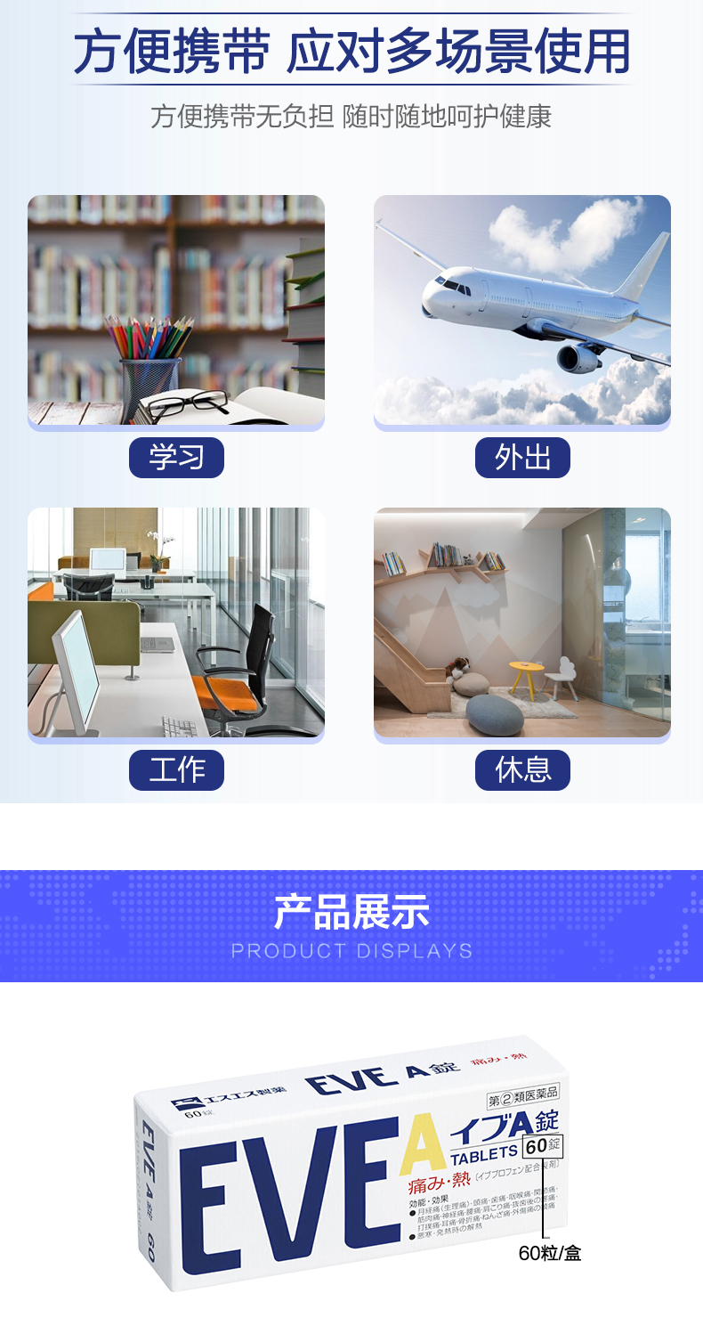 日本ss制药 白兔EVE快速止痛药A锭 60粒/盒 抑制月经疼和头疼 图5
