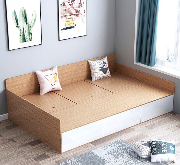 Modern simple high box solid wood small apartment type tatami bed storage bed economy storage 1.2 meters 1.5 single bed