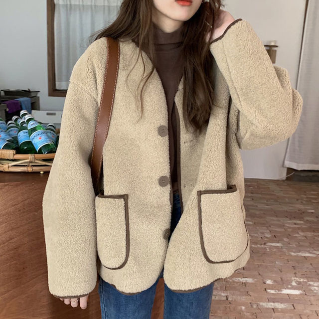 Plus Size Women's Clothing 2023 Fat Sister Autumn and Winter New Korean Style Lamb Wool Loose High-Quality Temperament Cardigan Jacket Trendy