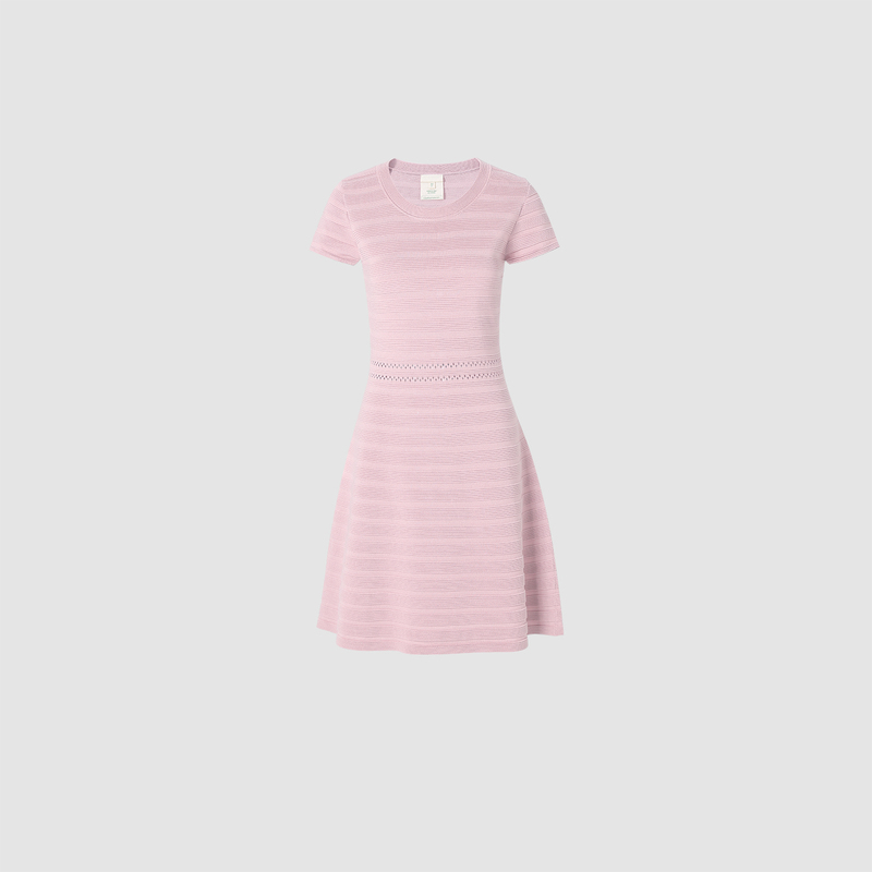 Italian Women's Round Neck Short-Sleeved Slim-Fitting Solid Color New Style Knitted Dress Italian Women's Round Neck Short-Sleeved Slim-Fitting Solid Color New Style Knitted Dress