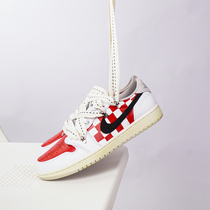NIKE Air Jordan 1 Red Chessboard Lattice Sneakers Custom Low Bunch Nike Shoes aj1 Low Women Shoes