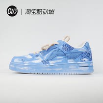 Li Ning lining blue dip-dyed cashew nut flower sneakers custom little white shoes men and women DIY hand-painted shoes N-0258