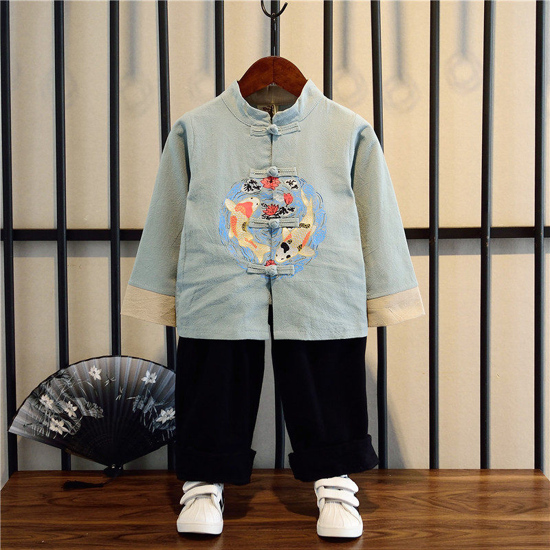 Boys spring Hanfu 2 New Chinese style clothing 4 Children's cotton and linen suits 5 Children's Chinese school uniforms 6 ancient costumes