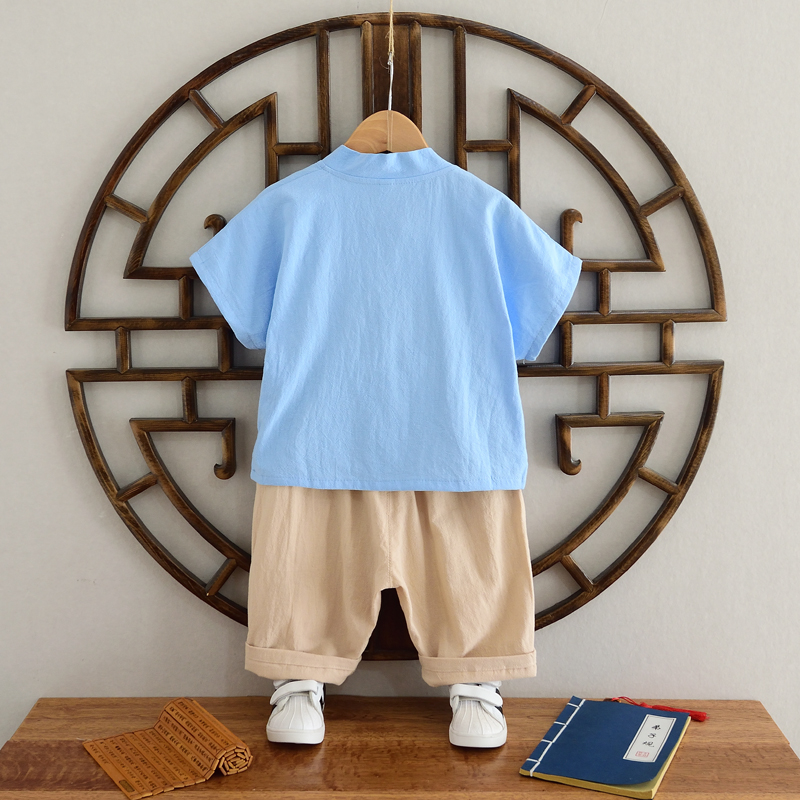 Tang mới mùa hè của cậu bé ăn mặc gió của Trung Quốc retro Han quần áo cậu bé chiếc váy hiệu suất hiệu suất bé trang phục.