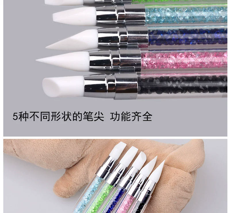 Nail silicone pen 5 công cụ thiết lập hai đầu chạm khắc áp lực sticker ma thuật gương bột kim cương điểm nổi bút bi - Công cụ Nail