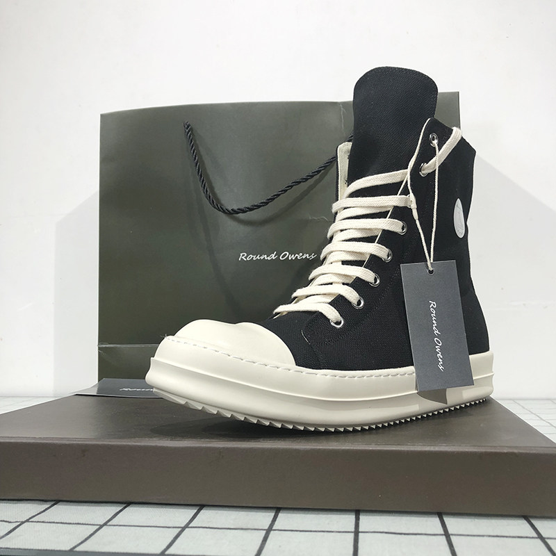 Round Owens high cylinder shoes men's sails fabric shoes Five Mans Stars thick bottom dark Black casual board shoes Short boot ro shoe Female damp