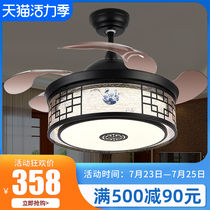 Zhanxin Chinese restaurant fan lamp Bedroom Chinese style ceiling fan Living room Household retro charged fan chandelier