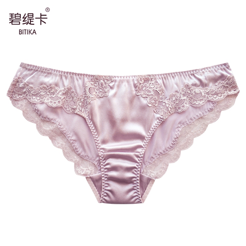 Silk Sweet Women's Panties Sexy Low-Rise Hip-Hugging Silky Briefs Elastic Lace Hollow-Out Panties