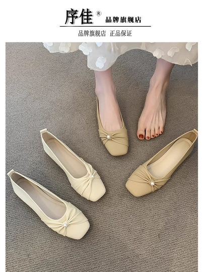 French-Style Low-Heeled Mary Jane Shoes for Women, 2025 New Spring and Autumn Flat Shoes, Versatile with Skirts, Single Shoes, Boat Shoes