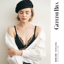 Underwear womens big breasts show small summer thin sexy bra French rimless triangle cup ultra-thin bra set