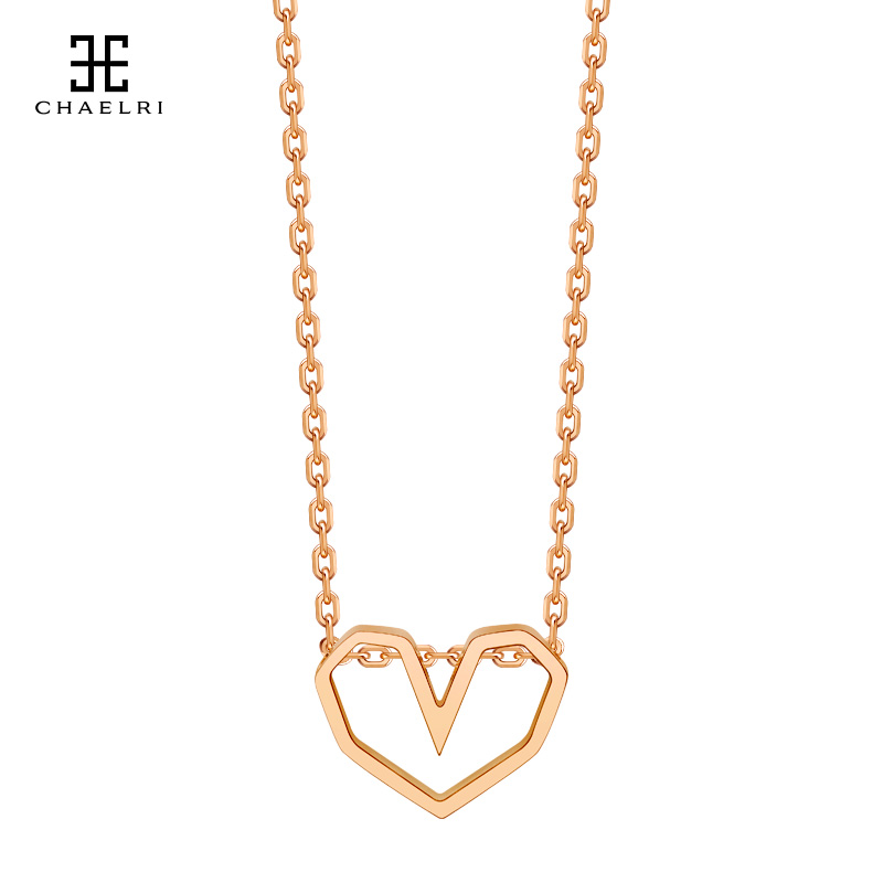Ranmille hollow love necklace women's collarbone chain simple temperament titanium steel plated 18K rose gold color gold jewelry short