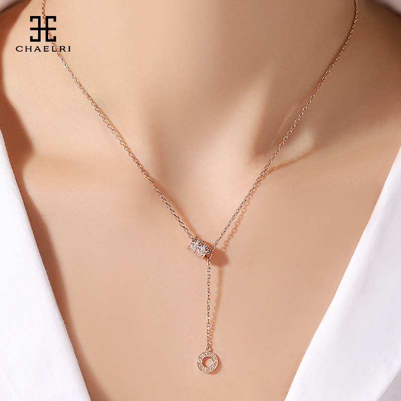 Lambille small brute waist tassel necklace female titanium steel plated 18K rose gold color gold collarbone chain pendant niche jewelry