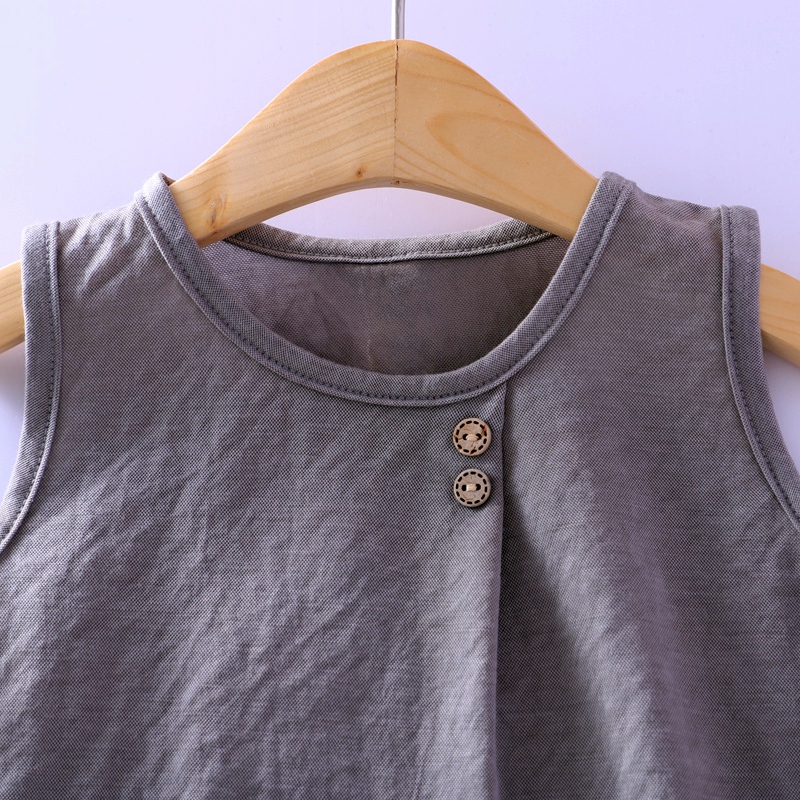 . Thin gỗ bông vest cậu bé không tay t-shirt bé lưới rỗng trẻ em mất T nhỏ và vừa chiếc váy trẻ em mùa hè.