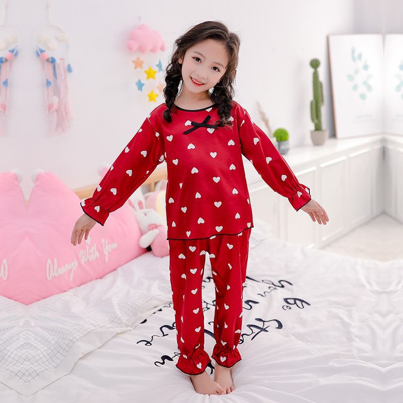 Cô gái quanh cổ áo lụa băng nhà quần áo. Thiết lập năm 2020 mùa xuân childrens quần dài tay Pyjama hai mảnh máy lạnh phù hợp